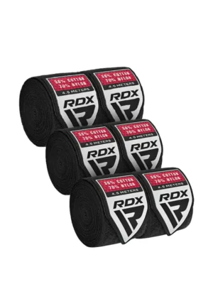 RDX Profesionalne Bandaže za Boks 450cm Set x3 – Crne – Zaštitna Oprema