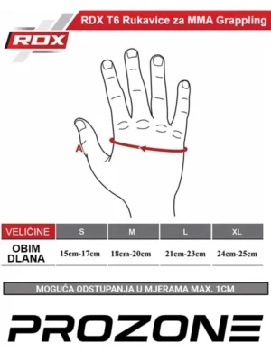 Tablica veličina za RDX T6 MMA Grappling rukavice